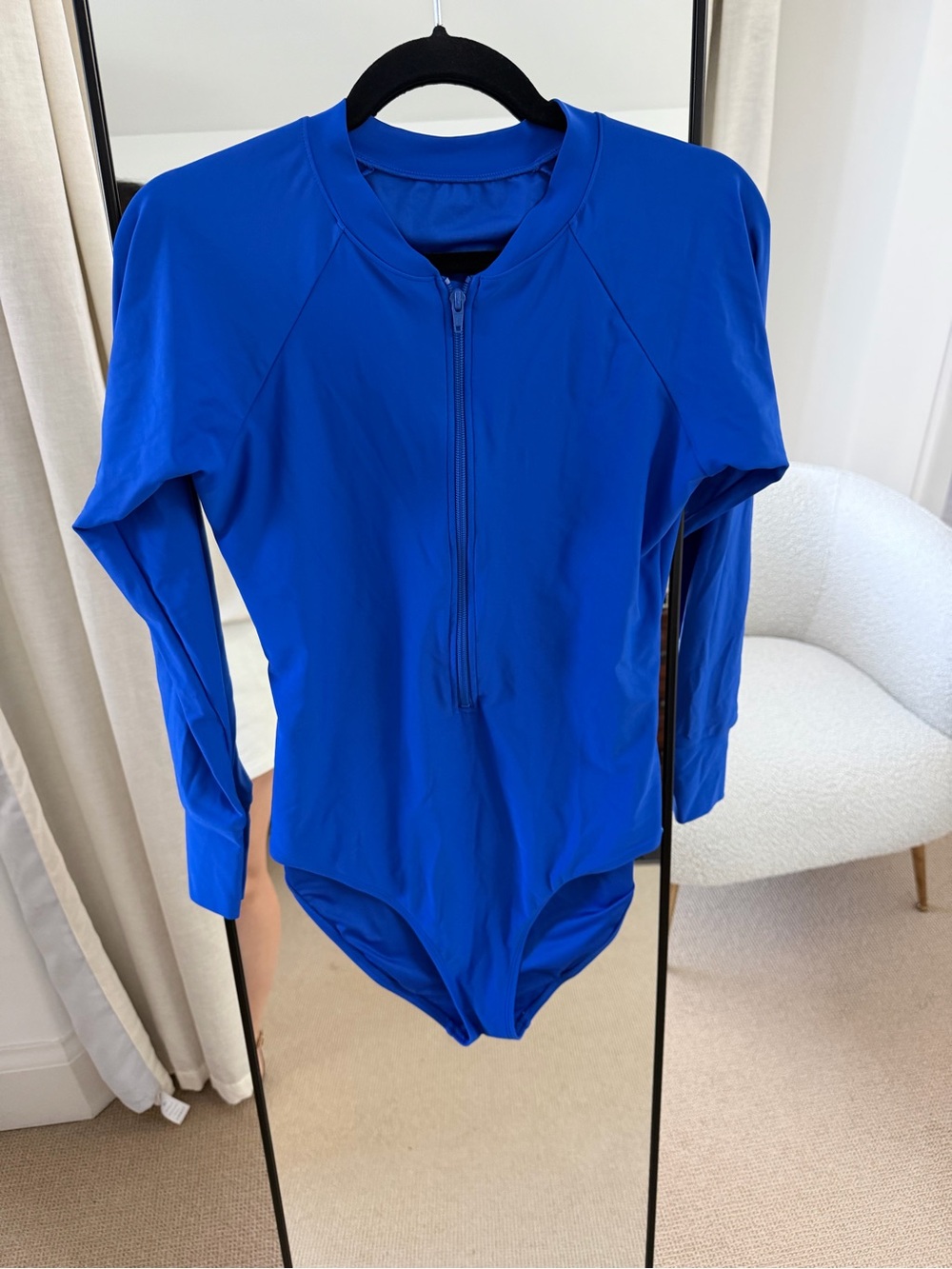 Electric Blue Long Sleeve Zip Front One-Piece
